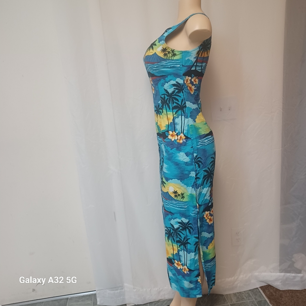 Vintage Aloha Republic SZ M Tropical Blue Sleeveless Dress Made Hawaii Summer - Picture 7 of 15